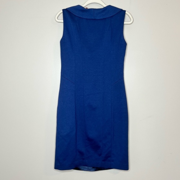 NWOT Tahari Ruffle Collar Neck Sleeveless Knee Length Dress Blue Cocktail Party - Picture 6 of 12